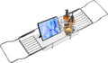 BVL Bathtub Tray Stainless Steel with Marble Base Gun Gray Bathtub Tray with White Marble Base Adjustable & Rustproof Bath Caddy for Spa, Relaxation, Bath Bombs