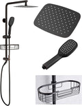 SonTiy Rain Shower Head System with Handheld Spray, 360° Adjustable Shower Arm Exposed Showerhead Kit with Caddy for Whole Family, Brushed Gold, Oil Rubbed Bronze