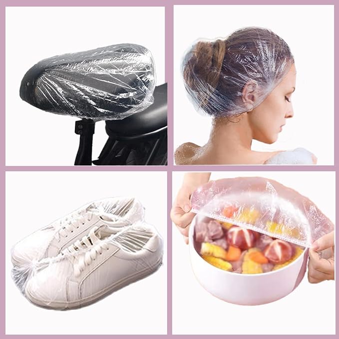 30 Pcs Disposable Shower Caps, Clear Plastic Bath Caps for Hair Treatment, Spa, Home, Kitchen, Hotel, Travel (17.3 Inch)