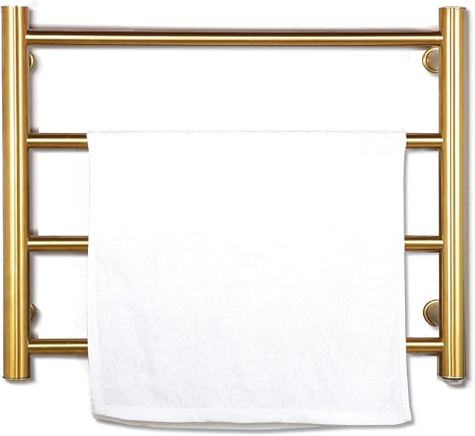 XBVV Gold Heated Towel Rack for Bathroom, Wall Mounted Bath Towel Warmer, Plug-in Electric Towel Rack, 304 Stainless Steel Fast Heating Towel Rack,Keep Bathroom Shower Towels Warm (4-Bar)