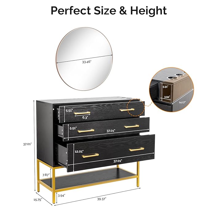 OmySalon Salon Stations for Hair Stylist, Barber Station with Mirror, 3 Drawers, Shelf & Tool Holders, Hair Storage Cabinet Organizer Table for Beauty Spa, Black