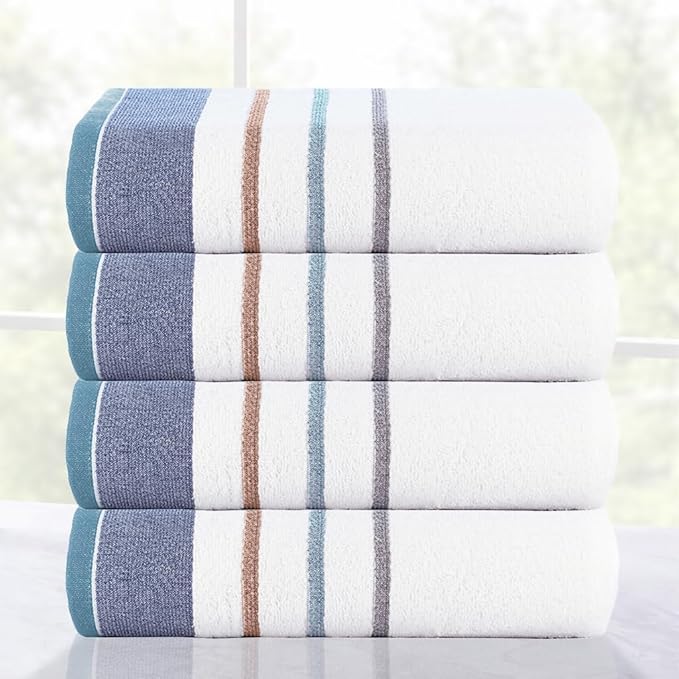 CASA COPENHAGEN White Bay 4Pcs 100% Egyptian Cotton Designer Hand Towels Gift Set- Grey - Denim 600 GSM, 28"x16", 4Hand Towels for Bathroom Set for Women & Men