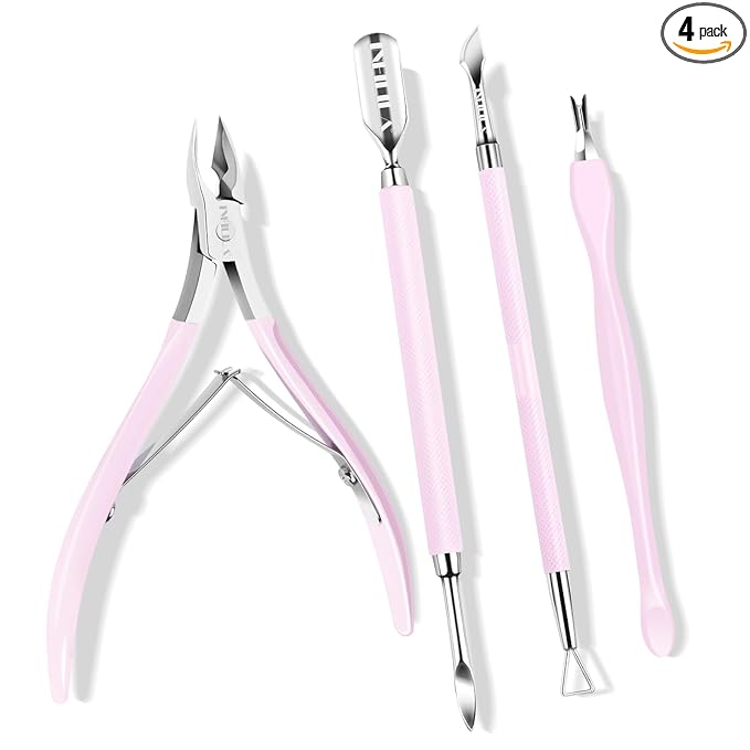 NXJ INFILILA Cuticle Remover Kit 4Pcs, Cuticle Remover Cuticle Trimmer Set Cuticle Pusher Nail Scraper Professional Pedicure Manicure Nail Tools Gift for Women Nail Tech Supplies