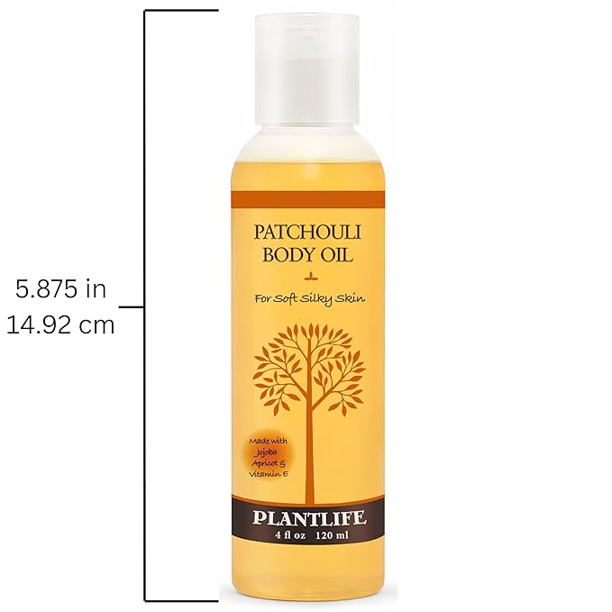 Plantlife Patchouli Body Oil - Moisturizing Natural Body Oil for All Skin Types - Nourishing Dry Skin and Making It Feel Soft and Silky for Women & Men - Bath, Body & Massage Oil - 4oz