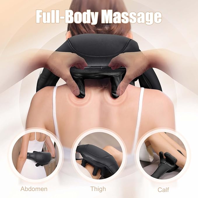 MASGRE Shiatsu Back and Neck Massager, Cordless Shoulder Massager with Heat, Electric Deep Tissue 3D Kneading Massage Pillow for Shoulder, Leg, Body Muscle Pain Relief, Gifts for Men Women