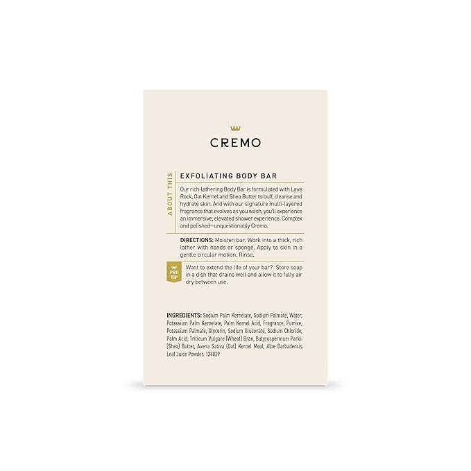 Cremo Exfoliating Body Bar for Men, Bourbon & Oak Scent, Multi-Layered Fragrance That Buffs, Cleanses and Hydrates Skin, 5oz (Pack of 12)