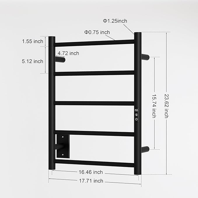 Heated Towel Racks, Towel Warmer Rack for Bathroom, Wall Mounted Electric Towel with Built-in 24hr Timer, Towel Rack Plug-in/Hardwired, Matte Black