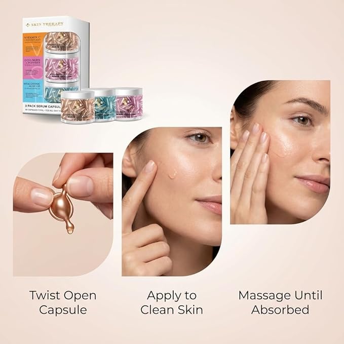 My Beauty Spot Facial Serum Capsules 3 Pack 90pcs Vitamin C Serum, Hylunaric Acid Serum, Collagen Serum for Face Anti Aging Anti Wrinkle Serum for Fine Lines