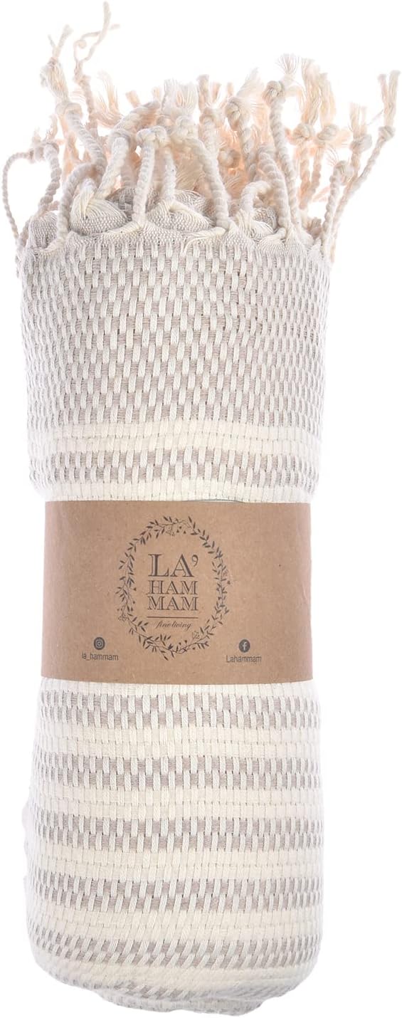 Personalized Embroidered Beach Towel | Throw Blanket, Easy Carry Sand Free, Highly Absorbent, Quick Dry, Turkish Towels for Camping Bath Sauna Beach Gym Pool Yoga SPA by Lahammam, Shiran, Beige
