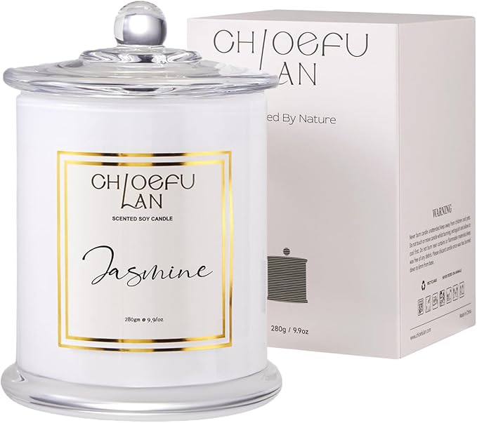 Chloefu LAN Jasmine Candle, Mothers Day Gifts Candles for Women, Scented Candles for Home Decor, Luxury White Natural Soy Candle, Wedding, Bachelorette & Bridal Shower Gift for Bride, 70 Hours 10 oz