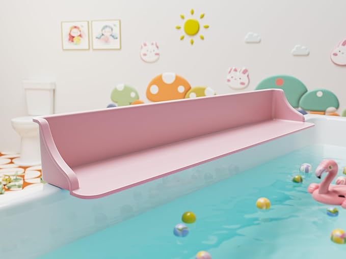 Cushore 3-Ft Bathtub Splash Guard PlayPad with Strong Suction Cups, Toy Tray Caddy Holder Storage, No-Leak, Mess-Free Bath Time for Kids, Pink