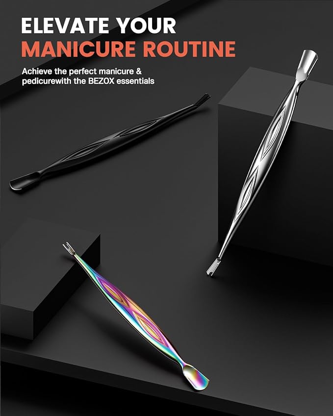 BEZOX Cuticle Trimmer - Elegant Precision Cuticles Pusher & Fork, Dual-Ended Stainless Steel Nail Care Tool for Exquisite Manicures and Pedicures - Black