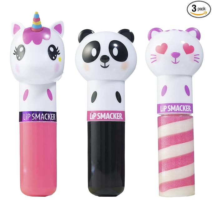 Lip Smacker Lippy Pals, Set of 3 Flavored Moisturizing & Smoothing Soft Shine Lip Balm, Hydrating & Protecting Fun Tasty Flavors ,Cruelty-Free & Vegan - Unicorn, Panda and kitten