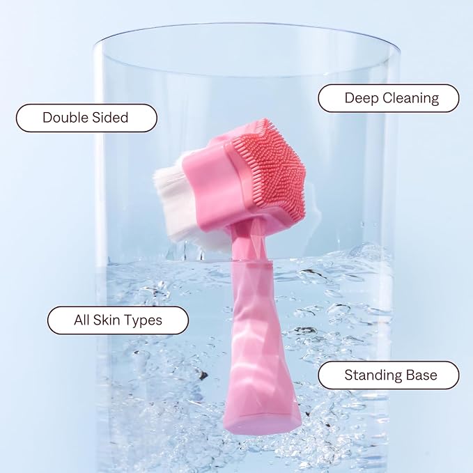 No Mo-Stache All Star Face Brush -Manual Facial Cleansing Brush, 2-in-1 Skin Care face Brush, Silicone Facial Scrubber Manual Dual Face Wash Brush for Deep Pore Exfoliation Massaging Skin Exfoliator