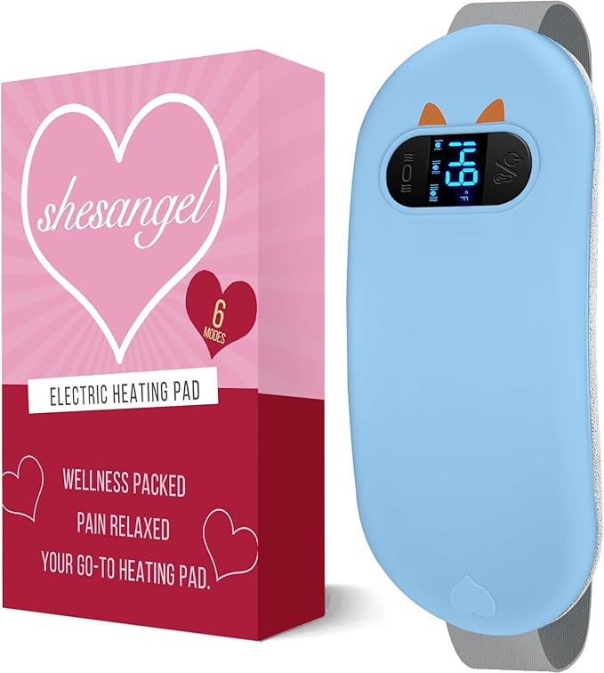 Portable Heating Pad for Period Cramps: Cordless Menstrual Heating Pad with 6 Heat Levels and 6 Massage Modes, 3s Fast Heating Gift for Women and Girl(Blue)