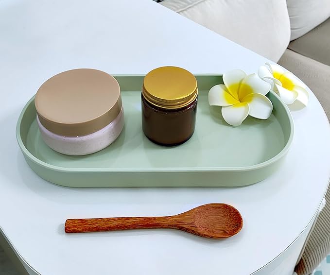 Green Small Tray (11.8 inch), 3 Pack Oval Tray for Kitchen Counter, Bathtub Bathroom Vanity Items, Countertop Organizer, Coffee Accessory, Bar, Serving Seasoning, Salt and Pepper, Soap.