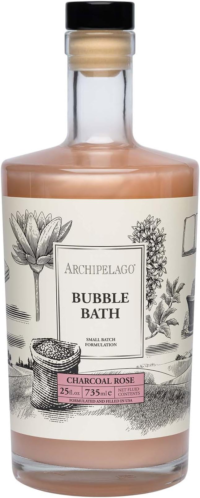 Archipelago Botanicals Luxury Charcoal Rose Bubble Bath, Moisturizing and Hydrating Gentle Bubble Bath, Detoxify, Restore and Soothe All Skin Types, 25 oz