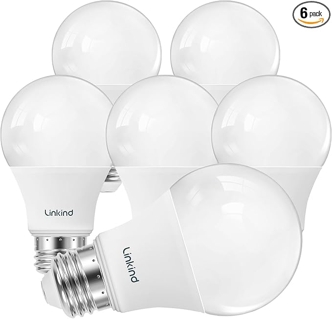 Linkind A19 LED Light Bulbs Dimmable, 60W Equivalent Light Bulbs, 9W, 5000K Daylight, 840 Lumens LED Bulbs, E26 Standard Base, 120V, Lighting for Bedroom Living Room Home Office, 6 Packs