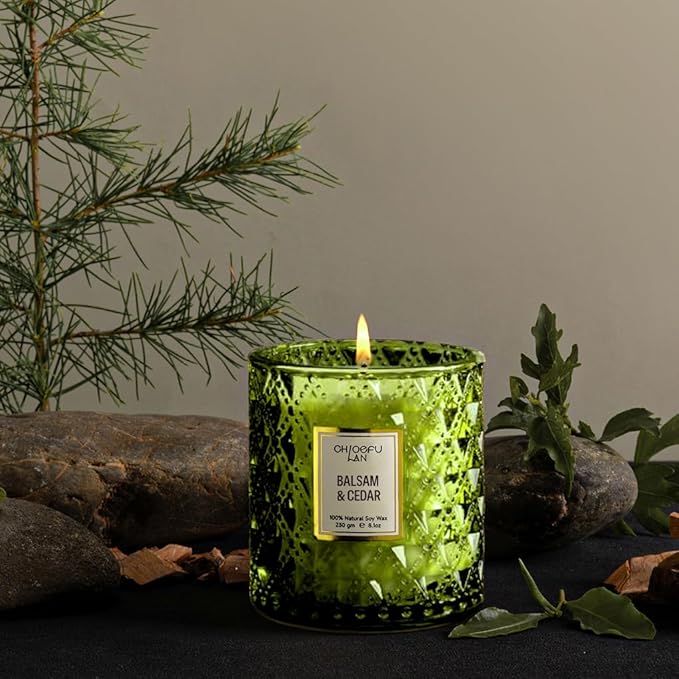 Chloefu LAN Balsam & Cedar Scented Candle Christmas Candles Gift, Christmas Festival Gifts, Large Luxury Scented Soy Jar Candles with up to 55 Hour Long Lasting, Highly Scented, 8.1oz
