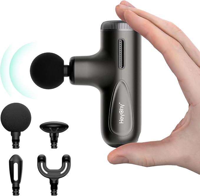 HEYCHY Super Mini Massage Gun Deep Tissue, Handheld Percussion Muscle Massager with Adjustable Amplitude, Portable & Quiet for Home, Gym & Travel, Dark Gray