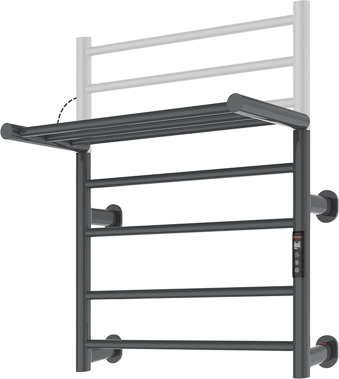 Foldable Heated Towel Rack, Dual-Zone Electric Towel Warmer Rack with Timer, GFCI Plug-in or Hardwired, Wall-Mounted, Drill-Free Installation, Twilight Grey, CA3-700X550-Standard-TG