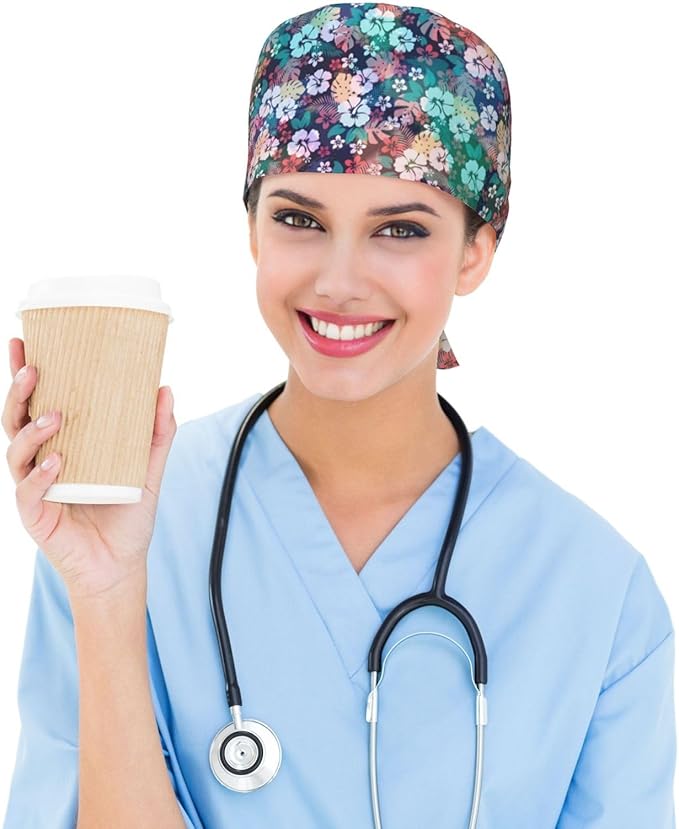 Working Cap Scrub Caps with Sweatband Adjustable Tie Back Hat Nurse Surgical Caps Unisex