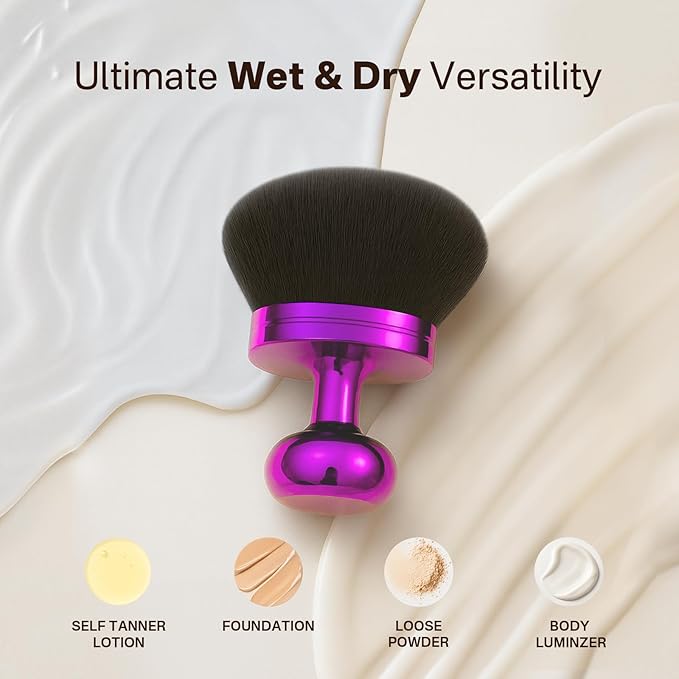 Kabuki Self Tanner Brush – Round Dome Blending Brush for Face & Body, Palm-Grip Applicator for Smooth, Streak-Free Tan | Soft Synthetic Bristles, Washable & Reusable (Purple)