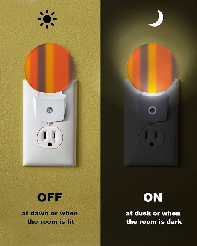 Night Lights Auto Sensor Burnt Orange Yellow Night Light Gradient Color Stripe Round Lamp Plug-in LED Nightlights Dusk to Dawn for Living Room Bedroom Bathroom Hallway Wall Decor
