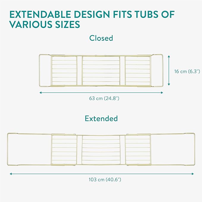 Navaris Gold Wire Bath Tray - Adjustable Bath Caddy - Organiser Trays for Bathtub - Extendable Bath Toy Storage Shelf for Across The Bath - Robust & Easy to Clean Over Bath Rack