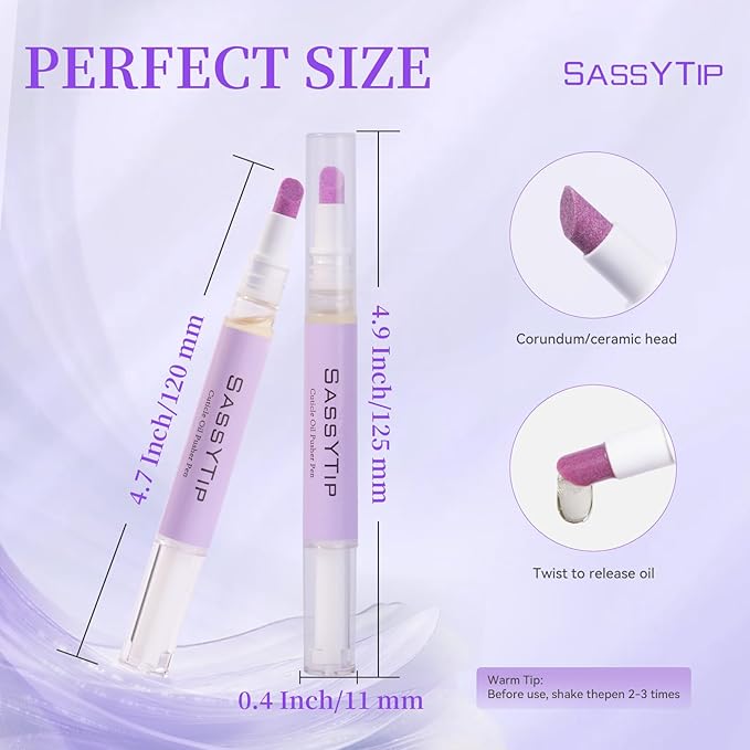 Ceramic Cuticle Pusher & Oil Pen, 2ml Rose/Lavender/Fragrance Free Scented Nail Care Pen, Gentle Cuticle Remover for Dry & Damaged Nails, Moisturize Strengthen Brighten (Purple)