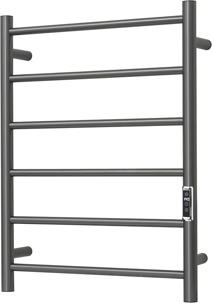 Heated Towel Racks for Bathroom, Wall Mounted Electric Towel Warmer Racks with Timer & Temperature Control, 6 Bar Stainless Steel Towel Heater for Bathroom, Gunmetal Grey, Plug-in