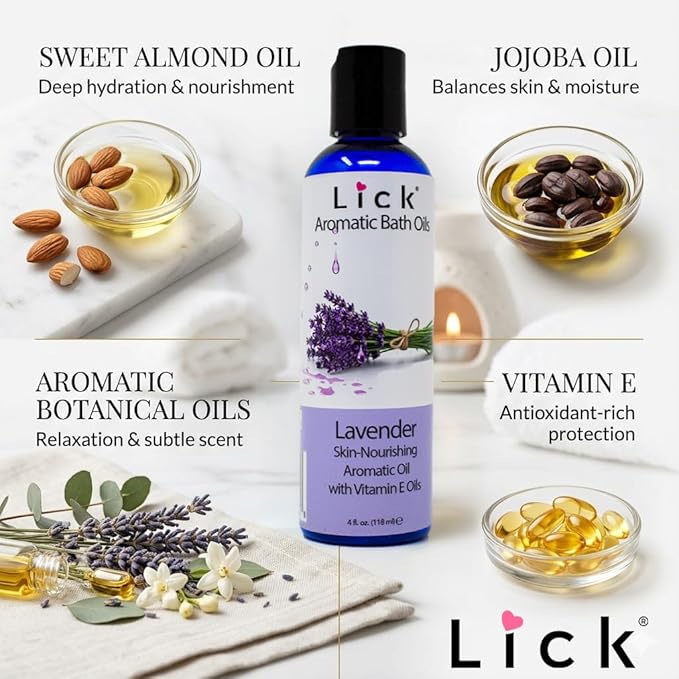 Lick Lavender Aromatic Bath Oil - Calming Floral Scents - Aromatherapy Oils for Bath Relaxation, 4 oz