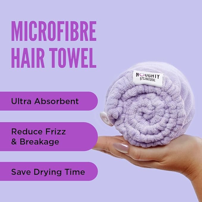 Noughty 97% Natural Purple Microfibre Hair Towel, Hair Towel Wrap Quickly Absorbs Moisture, Reduces Breakage, Combats Frizz, Purple
