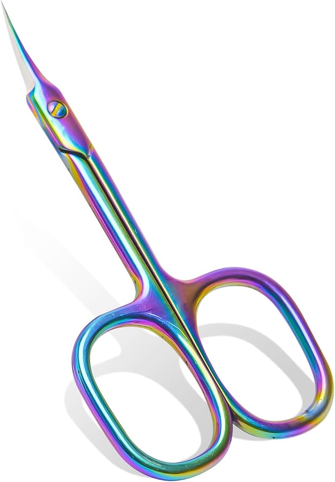 Lermende Cuticle Scissors Extra Fine Curved, Portable Stainless Steel Manicure Scissors with Sharp Curved Blade, Multi-Purpose Russian Manicure Cuticle Trimmer. (Colorful, Square Handle)