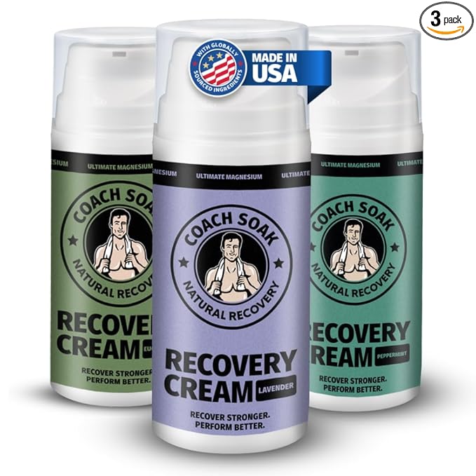 Coach Soak Magnesium Lotion with MSM - Magnesium Chloride & Menthol - Non-Greasy Alternative to Epsom Salt Lotion and Cream - Apply Before Sleep for Feet, Leg Cramps & Body - All Scents 10oz (3 Pack)