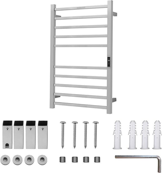Heated Towel Racks for Bathroom, Wall Mounted Electric Towel Warmer Racks with Timer & Temperature Control, 10 Bar Stainless Steel Towel Heater for Bathroom, Brushed Plug-in