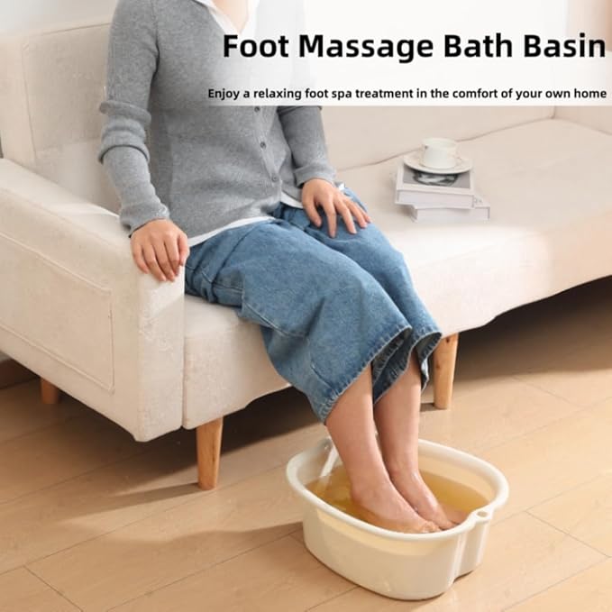 Ytterbium Foot Soaking Bath Basin, Large Massage Foot Soaking Tub, Plastic Home Spa Pedicure Bucket, Relaxation & Stress Relief, Suitable for Women & Men (White)