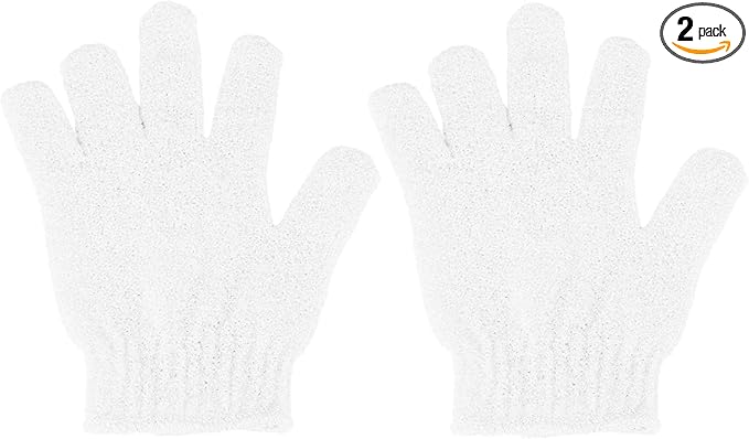 2 Pcs Shower Gloves, Exfoliating Gloves, Exfoliating Mitt, Exfoliating Body Scrub, Loofah Bath Gloves for Men, Women (White, 2)
