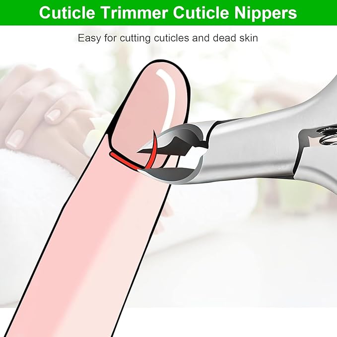 CGBE Cuticle Trimmer, 3/4 Jaw Extremely Sharp Cuticle Nippers, Professional Nail Cuticle Trimmer Tools, Non-Slip Silicone Handle Cuticle Clipper for Nail Care Pedicure Manicure Nail (Green)