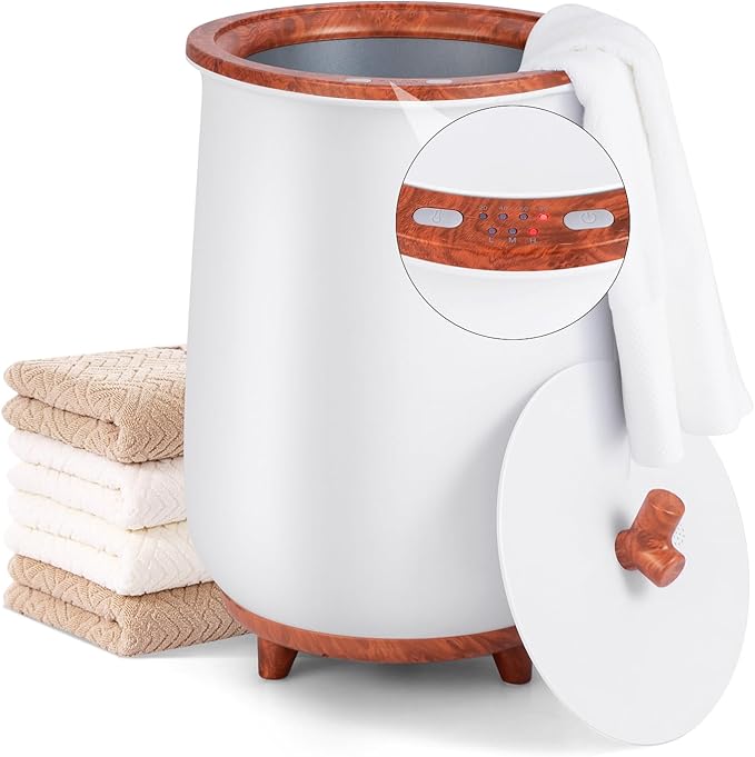 Tangkula Towel Warmer Bucket, 23L Large Luxury Bucket-Style Towel Warmer w/Fragrant Disc Holder, ETL Certified Bath Heater w/3-Level Heating, 20/40/60/90 Min Timer & Auto Shut Off