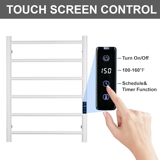 Electric Towel Rack with Voice Control for Alexa & Google Home,TUYA-Wall-Mounted Bathroom Heating Towel Warmer,Plug-in,26.77x20.47x4.39in,Stainless Steel Material,White,6 Bars