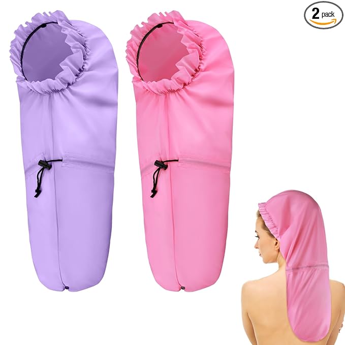 2 Pcs Large Shower Cap for Braids, Extra Long Shower Cap for Women Long Hair & Locs, Waterproof Hair Bonnets for Dreadlocks Drawstring Bath Caps for Women & Men (Pink, Purple)