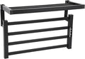 4 Bars Towel Warmer Rack with Top Shelf, Electric Wall Mounted Heated Towel Rack with Timer and Temperature Control, Towel Heater Hard Wired/Plug-in Hot Towel Rails for Bathroom, Grey