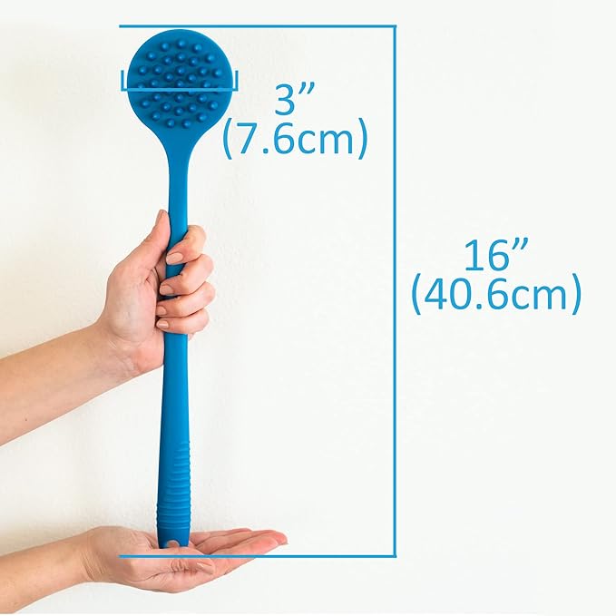 Bendable Long Handled Silicone Body Brush & Hair Scrubber - Bath Shower Back Brush, Shampoo Hair & Scalp Massager, Back Scrubber for Shower (Purple)
