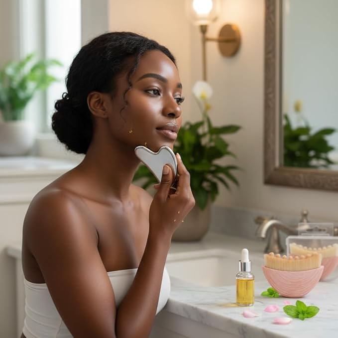 Lymphatic Contour Face Brush with Stainless Steel Gua Sha Tool - Lymphatic Face Brushes with GuaSha Tool | Gua Sha Facial Tools | Lymphatic Drainage Massager Face Brush for Sculpting