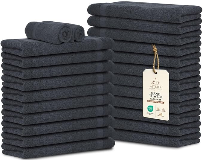 Premium 100% Cotton Hand Towels – Pack of 24, 16x27 Inch – Quick-Dry, Highly Absorbent Salon Towels for Hair Care, Gym, Spa & Bathroom – Charcoal Grey