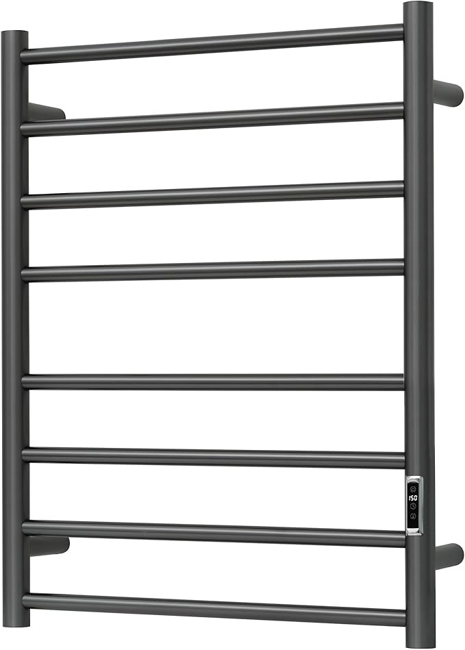 Heated Towel Racks for Bathroom, Wall Mounted Electric Towel Warmer Racks with Timer & Temperature Control, Stainless Steel Towel Heater for Bathroom (Round-Gunmetal Grey, 8 Bars)