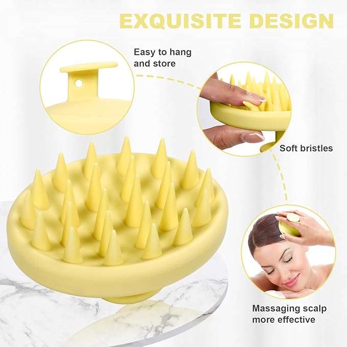 Meartchy Silicone Scalp Massager, Scalp Scrubber for Hair Growth with Soft Bristles, Scalp Exfoliator Brush Dandruff Removal Shampoo Brush for Wet Dry Scalp Care (Light Yellow)