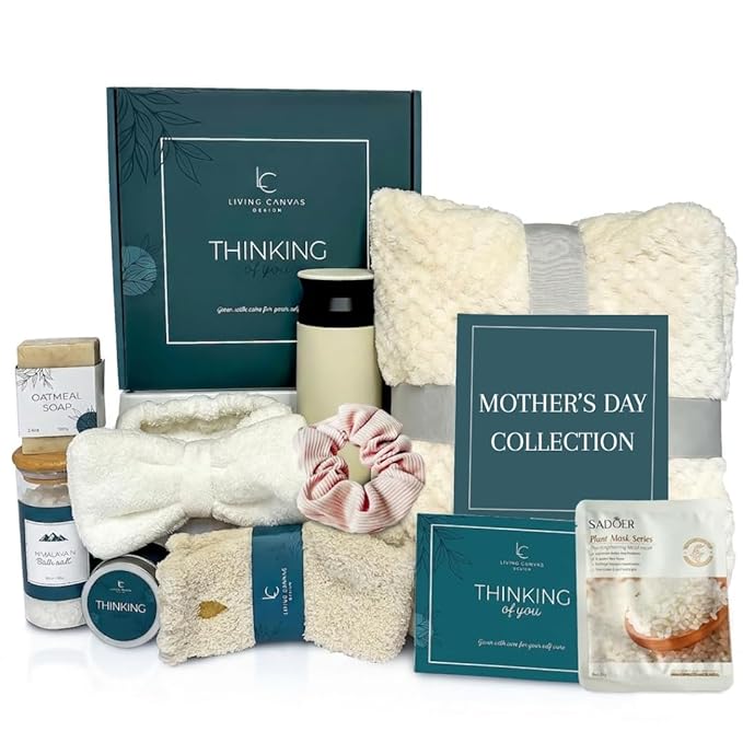 Mother’s Day Gifts for Mom - 11pc Luxury Spa Gift Basket for Women, Wife, Grandma, Relaxing Self Care Set with Throw Blanket, Insulated Tumbler, Oatmeal Soap & Candle, Unique Birthday Gifts for Her