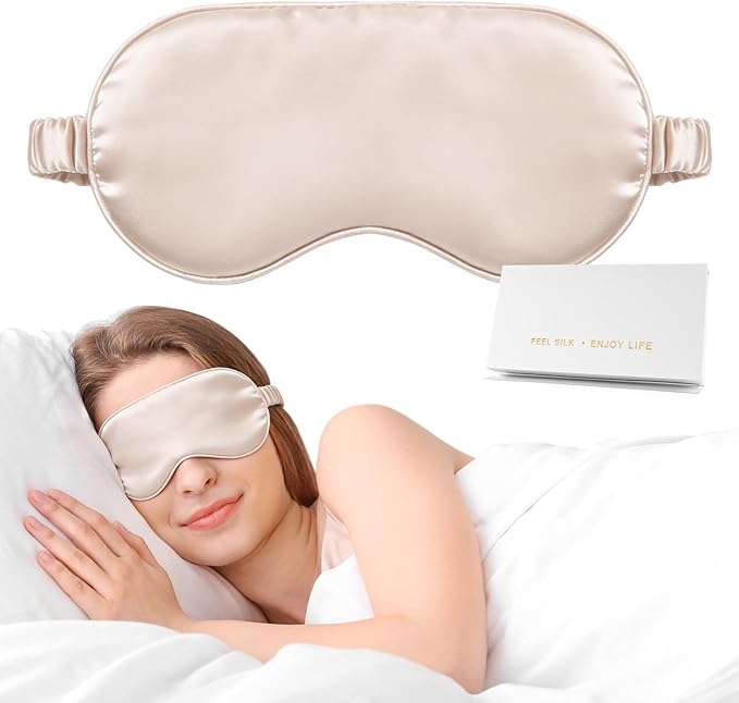 Silk Sleep Mask,Eye Mask for Sleep Women Men,Mulberry Sleeping Mask with Adjustable Strap,Blindfold Blackout Eye Mask for Travel and Full Night's Sleep,Nap